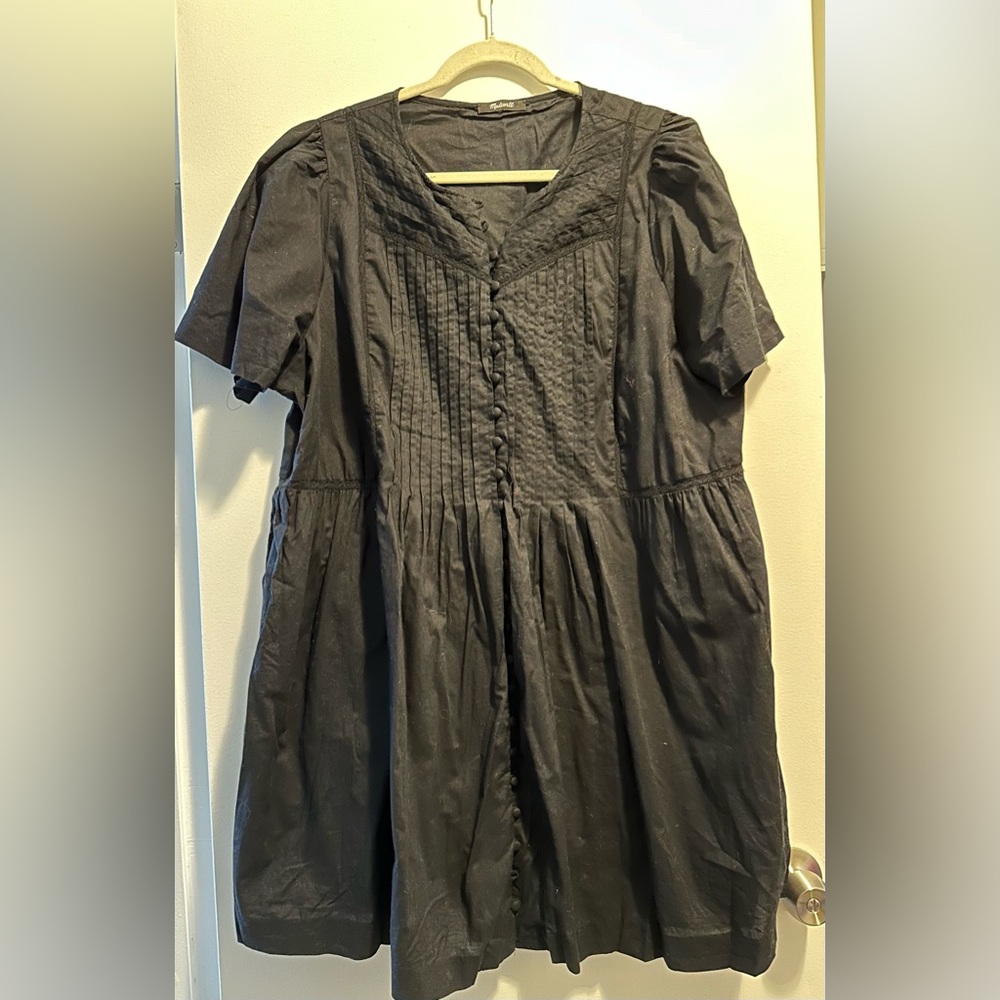 Madewell Gray V-Neck Puff Sleeve Mini Dress